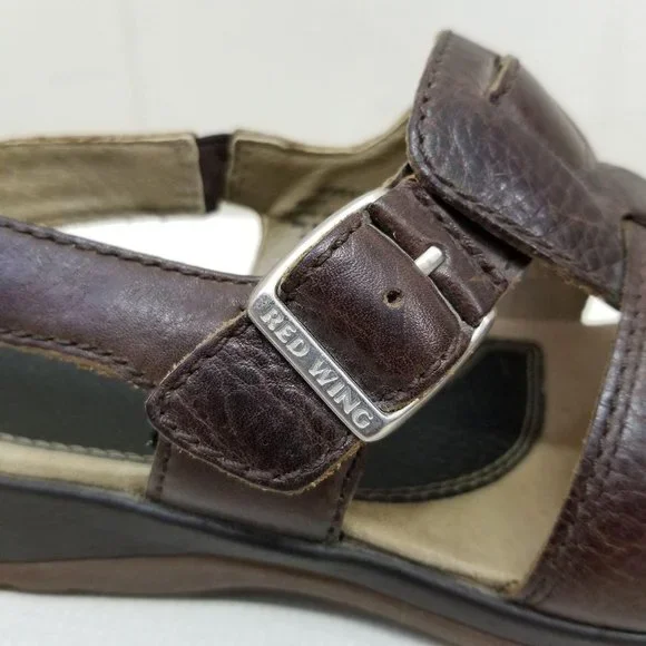 Red Wing Brown Leather Sandals 7.5M Open Toe Wedge - Picture 6 of 8